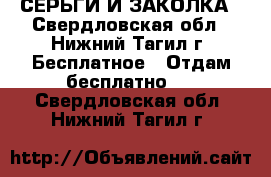 СЕРЬГИ И ЗАКОЛКА - Свердловская обл., Нижний Тагил г. Бесплатное » Отдам бесплатно   . Свердловская обл.,Нижний Тагил г.